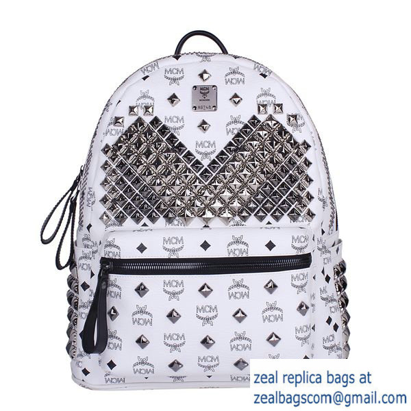 High Quality Replica MCM Medium Stark Front Studs Backpack MC4237 White - Click Image to Close